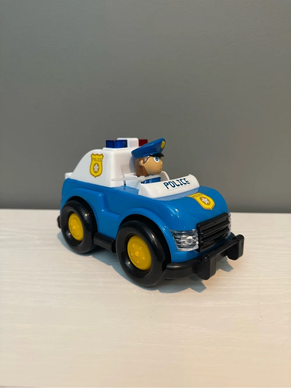 Blue Police Patrol Toy Car with Officer Figure tested and sounds work